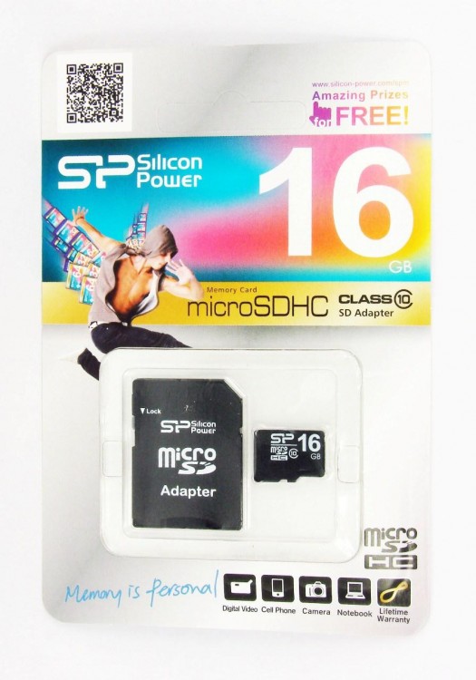 Флешка microSDHC 16Gb Silicon Power Class10 с адаптером