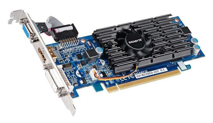 Видеокарта NVIDIA GeForce 210 1Gb Gigabyte <GV-N210D3-1GI> GDDR3 64B D-Sub+DVI+HDMI (RTL)