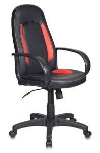 Кресло Бюрократ CH-826  /  B+R (сиденье черное, вставки красные, иск.кожа)
