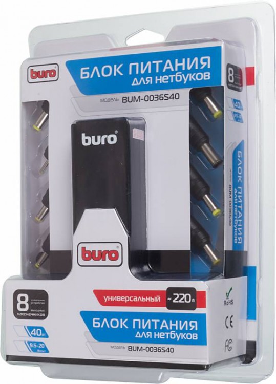 Блок питания для ноутбуков BURO BUM-0036S40 (40W 9.5V-20V, автоматический) от сети
