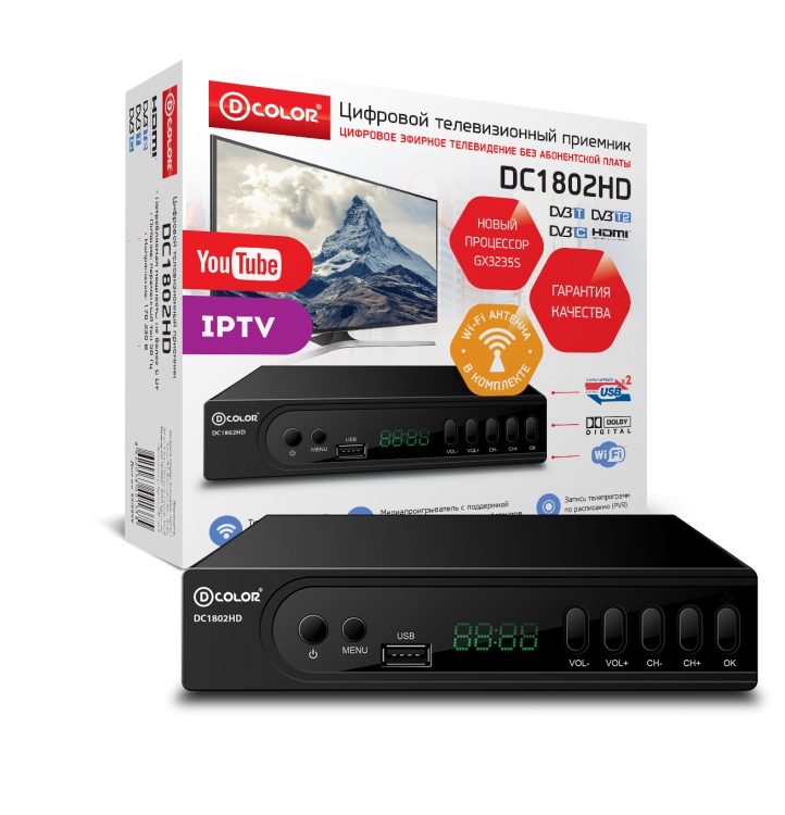 Цифровая приставка DVB-T2 D-COLOR DC1802HD (RCA  /  HDMI  /  USB  /  WiFi)