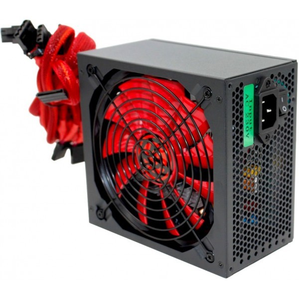 Блок питания 600W Ginzzu PC600 14CM(Red) 80+ black,APFC,24+4p,2 PCI-E(6+2), 5*SATA, 4*IDE,оплетка