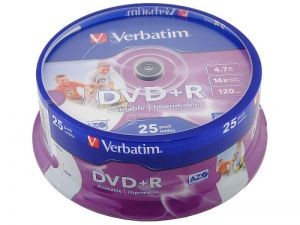 Диск DVD+R Verbatim 4.7Gb 16x Cake Box Printable (25шт)