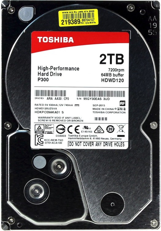 HDD 3.5" 2 Tb Toshiba P300 <HDWD120UZSVA> 7200rpm 64Mb SATA-III