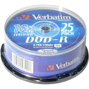 Диск DVD-R Verbatim 4.7Gb 16x Cake Box (25шт) <43730>
