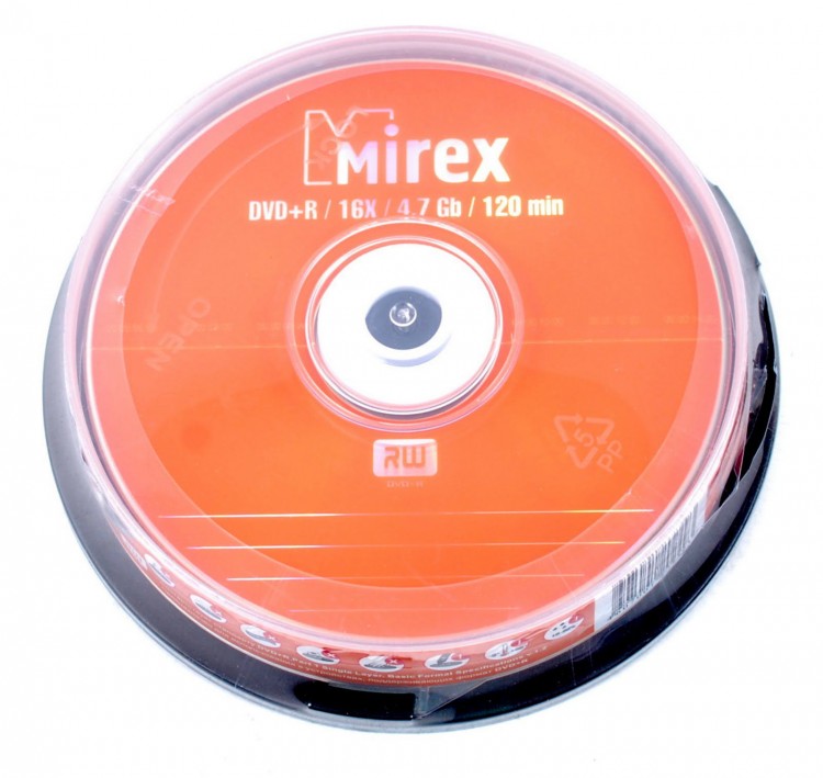 Диск DVD-R Mirex 4.7 Gb, 16x, Cake Box 10шт