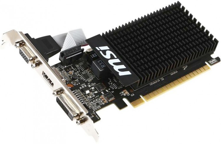 Видеокарта NVIDIA GeForce GT 710 1Gb MSI <N710-1GD3HLP> GDDR3 64B PCI-Ex8 DVI+HDMI