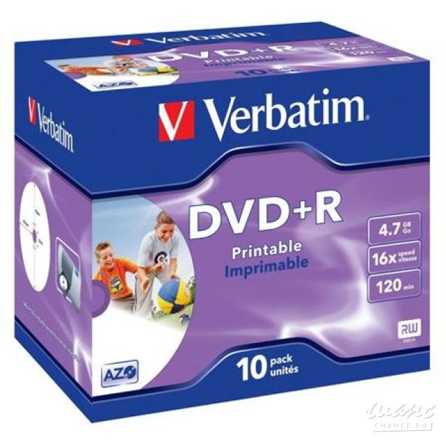 Диск DVD+R Verbatim 4.7Gb 16x Jewel case Printable (10шт)