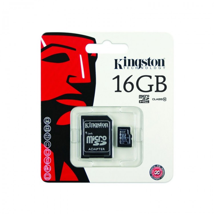Флешка microSDHC 16Gb Kingston Class4 с адаптером