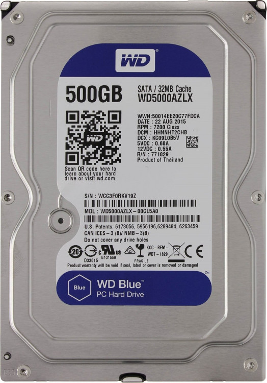 HDD 3.5" 500Gb Western Digital Blue <WD5000AZLX> 7200rpm 32Mb SATA-III