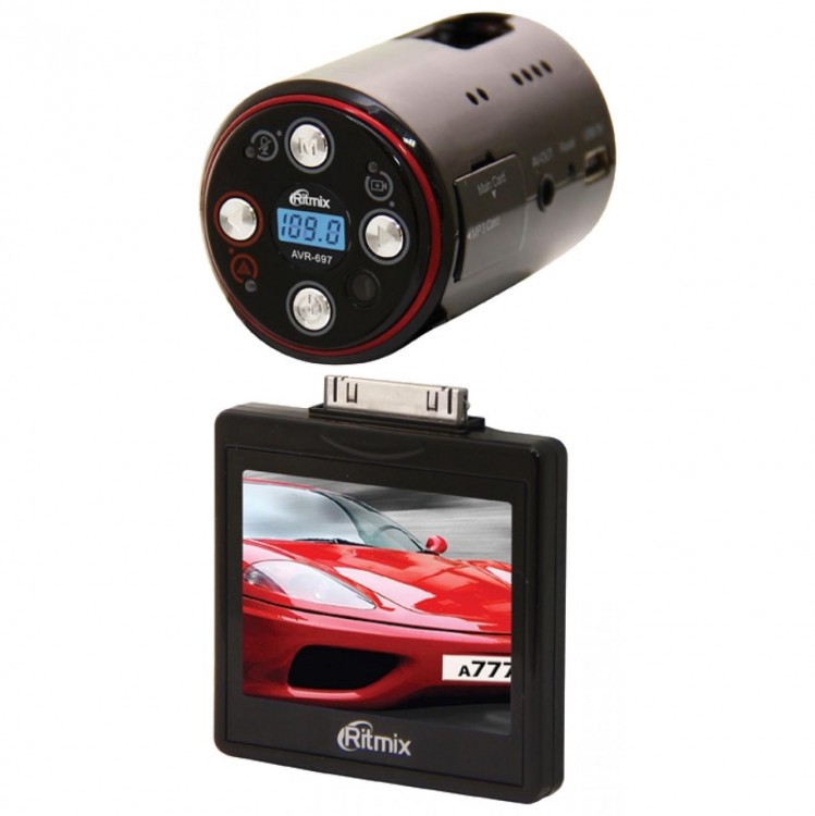 Авто видеорегистратор Ritmix AVR-697T 1280x720  /  30к  /  с  /  130°  /  G-сенсор  /  FM-трансмиттер,MP3-плеер