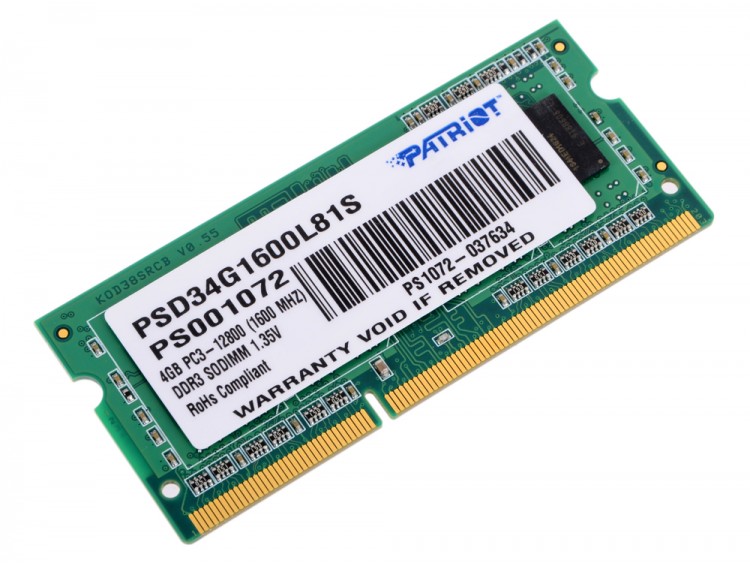 Память DDR3 SO-DIMM 4Gb <PC3-12800> Patriot <PSD34G1600L81S> CL11