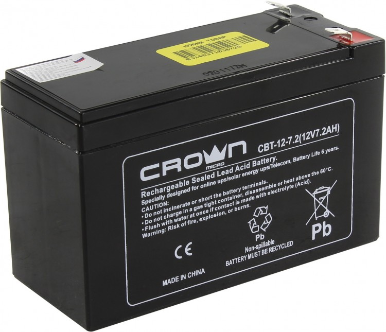 Аккумулятор ИБП Crown CBT-12-7.2 (12В  /  7.2Ah  /  UPS)