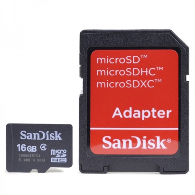 Флешка microSDHC 16Gb SanDisk Class4 + адаптер