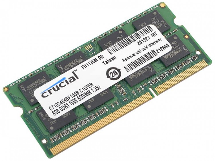 Память DDR3L 8Gb PC3-12800  /  CL11 Crucial CT102464BF160B