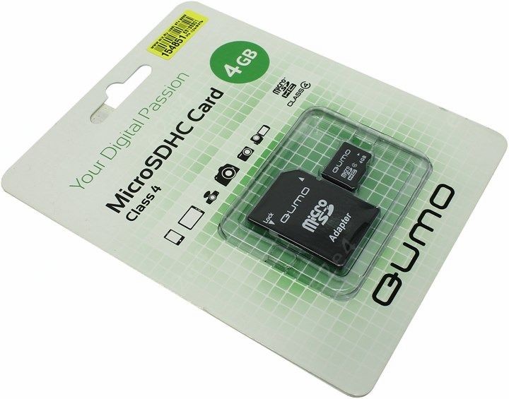 Флешка microSDHC 4Gb Qumo Class4 + адаптер