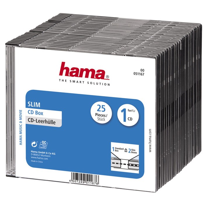 Коробка Hama на 1CD  /  DVD H-51167 Slim Box прозрачный (25шт)