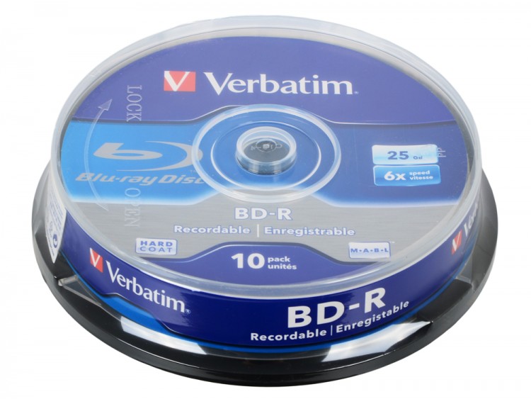 Диск BD-R Verbatim 25Gb 6x Cake Box Printable (10шт) (43804)