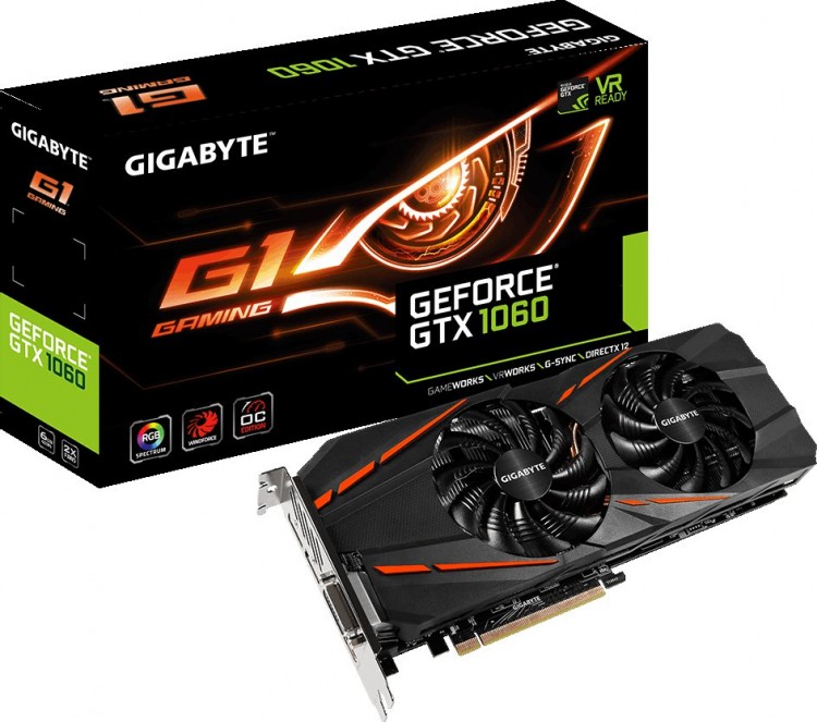 Видеокарта NVIDIA GeForce GTX 1060 6Gb GDDR5 GIGABYTE GV-N1060G1 GAMING-6GB (RTL) DVI+HDMI+3xDP