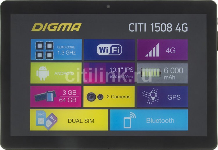 Планшет 10.1" Digma CITI 1508 MT8735w (1.3гц)  /  4core  /  3Gb  /  64Gb  /  FHD  /  IPS  /  2Mp  /  0.3Mp  /  GPS  /  Android 7