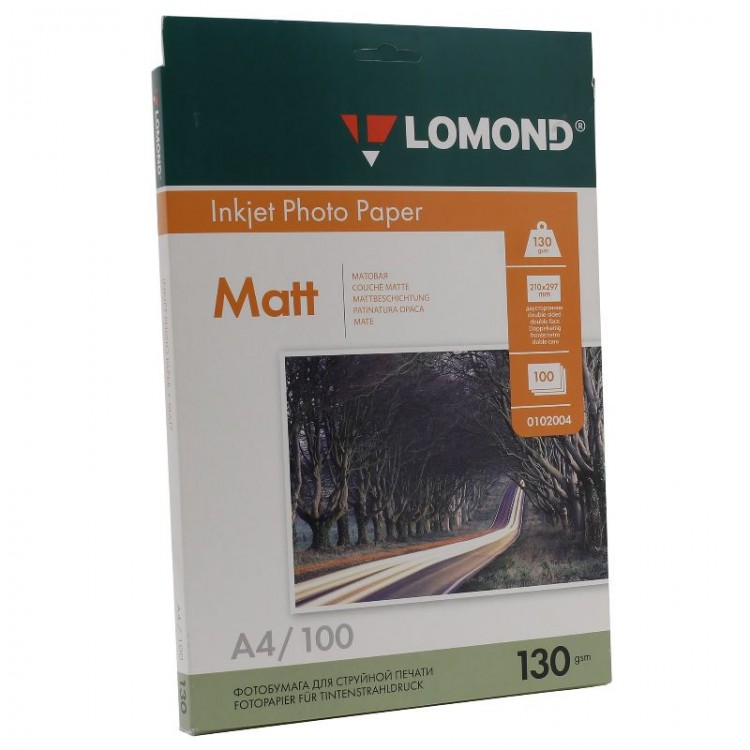 Фотобумага A4, матовая, 130 г  /  м2, 100 листов, Lomond (0102004)
