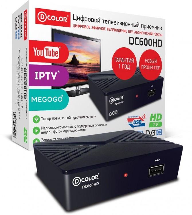 Цифровая приставка DVB-T2 D-COLOR DC600HD (RCA  /  HDMI  /  USB)