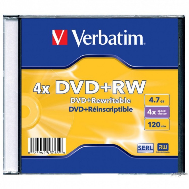 Диск DVD+RW Verbatim 4.7Gb 4x Slim Case (1шт)