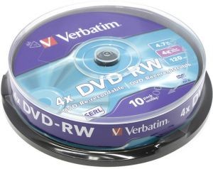 Диск DVD-RW Verbatim 4.7Gb 4x Cake Box (10шт) <43552>