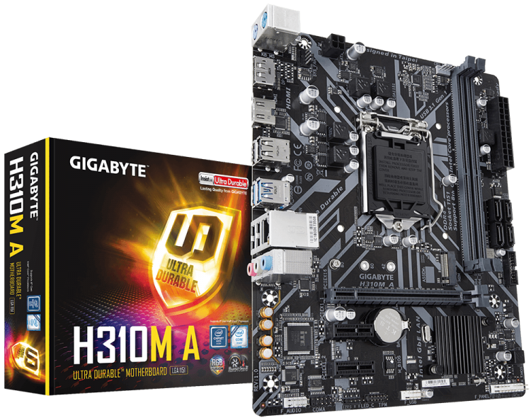 Материнская плата GIGABYTE H310M A (LGA1151v2  /  MicroATX  /  PCI-Ex2  /  DDR4x2  /  M2x0  /  7.1  /  DP+HDMI)
