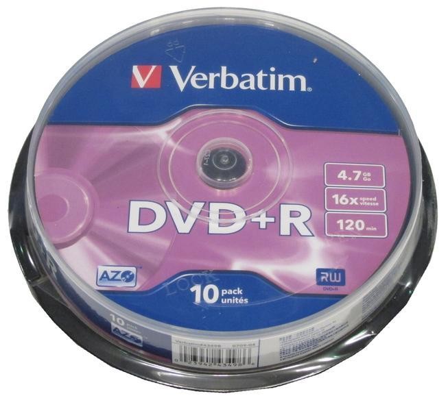 Диск DVD+R Verbatim 4.7Gb 16x Cake Box Printable (10шт) 43508