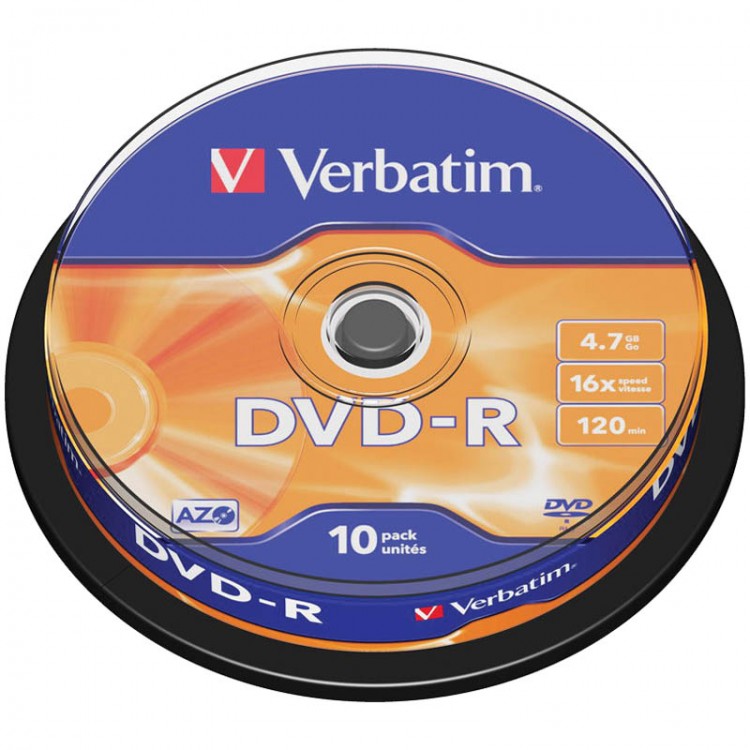 Диск DVD-R Verbatim 4.7 Gb, 16x, Cake Box (10шт)