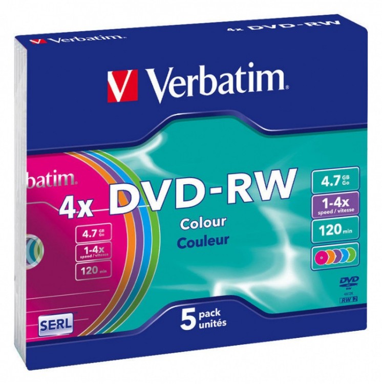 Диск DVD-RW Verbatim 4.7Gb 4x Slim Case (5шт)