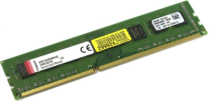 Память DDR3 8Gb <PC3-10600> Kingston <KVR1333D3N9H  /  8G> RTL Non-ECC STD Height 30mm