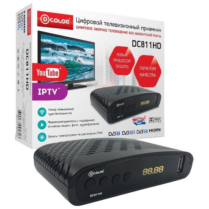 Цифровая приставка DVB-T2 D-COLOR <DC811HD> (RCA  /  HDMI  /  USB)