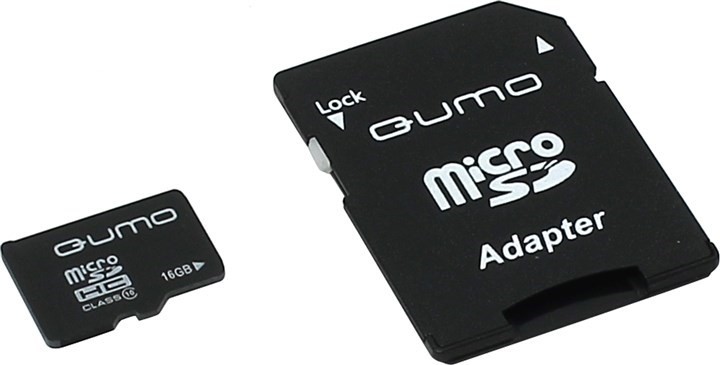 Флешка microSDHC 16Gb Qumo <QM16(G)MICSDHC4> Class4 с адаптером