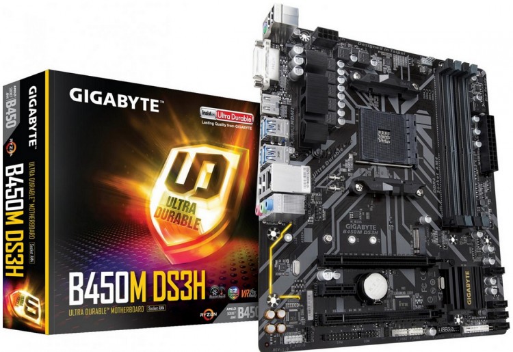 Материнская плата Gigabyte B450M DS3H SOC-AM4 AMD B450 2xDDR4  /  microATX  /  GblanRAID+HDMI+DVI