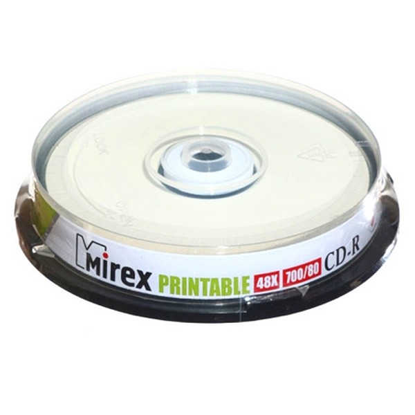 Диск CD-R Mirex 700Mb 48x Cake Box (10шт) Printable UL120038A8L