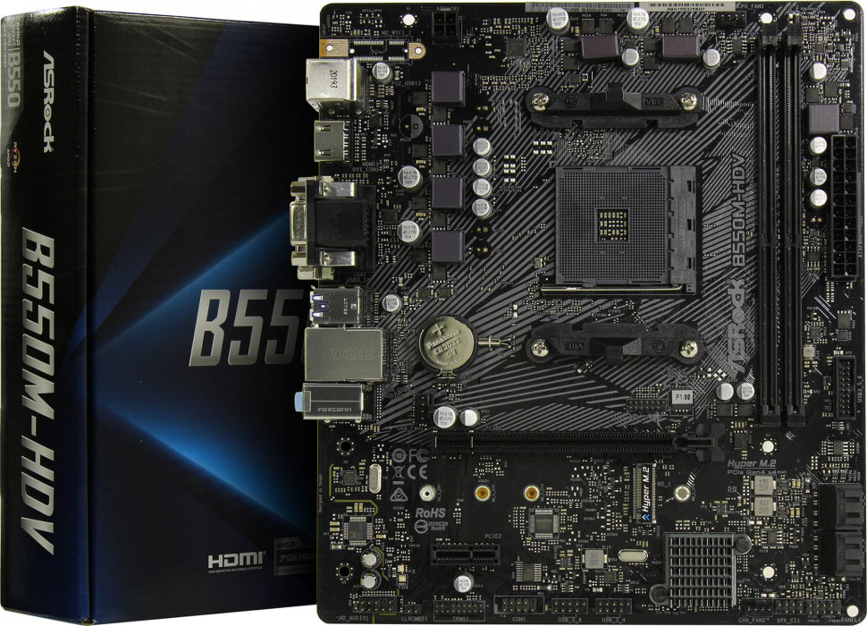 Материнская плата Asrock B550M-HDV AM4 / MicroATX / 2xDDR4 / 1xNVMe / VGA+HDMI+DVA