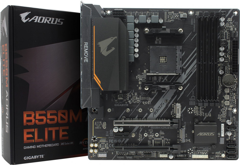 Материнская плата (AM4) GIGABYTE B550M AORUS ELITE MicroATX / 4xDDR4 / 2xNVMe / DVI+HDMI