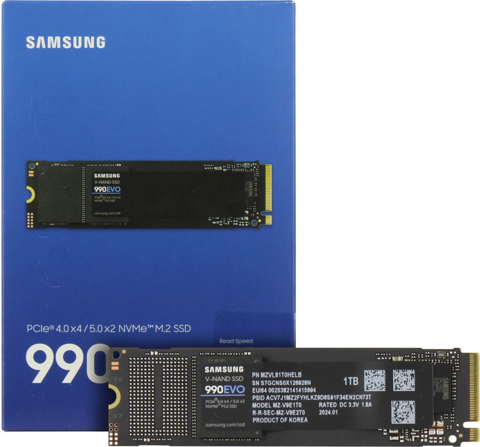 SSD NVMe 1 Tb Samsung 990 EVO MZ-V9E1T0BW (600TBW / 5000:4200Мбайт / с)