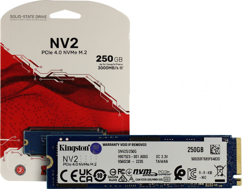SSD NVMe 250 Gb Kingston SNV2S / 250G (80TBW / 3000:1300Мбайт / с)