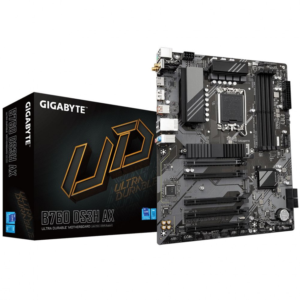 Материнская плата (1700) GIGABYTE B760 DS3H ATX / 4xDDR4 / 2xNVMe / 1xTYPE-C / DP+HDMI