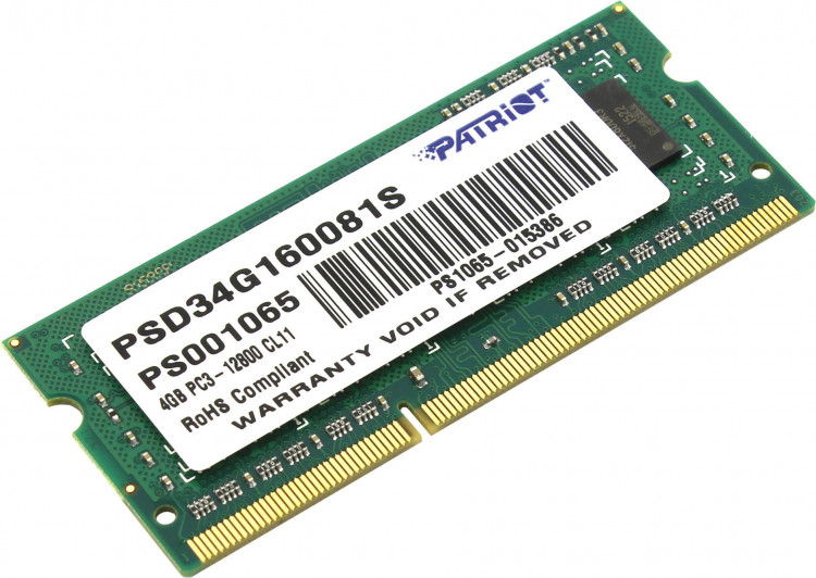Память DDR3 SO-DIMM 4Gb <PC3-12800> Patriot <PSD34G160081S> CL11