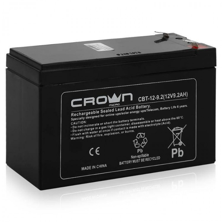 Аккумулятор ИБП CROWN CBT-12-9.2  (12В  /  9.2Ah  /  UPS)