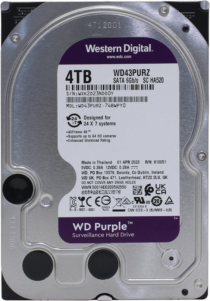 HDD 3.5 4 Tb Western Digital Purple WD43PURZ(5400rpm / 256Mb)