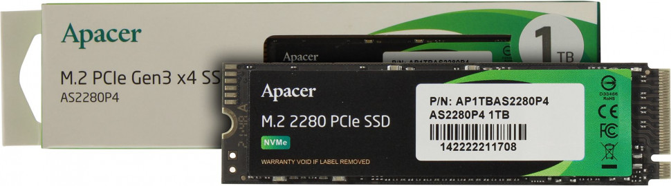 SSD NVMe 1 Tb Apacer AP1TBAS2280P4-1 (800TBW / 3000:2000 Мбайт / с) 3D TLC