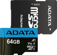 Флешка microSDXC 64Gb ADATA <AUSDX64GUICL10-RA1> + адаптер
