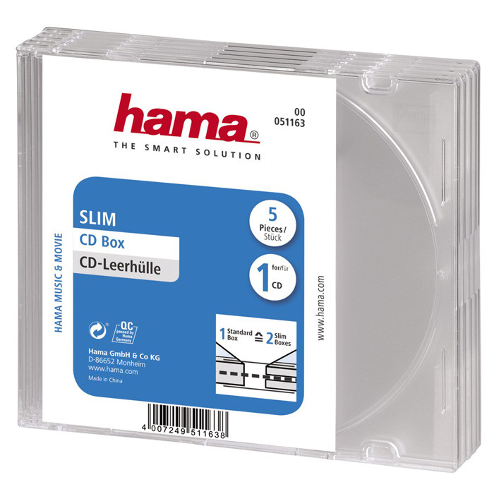 Коробка Hama на 1CD  /  DVD Slim Box прозрачный (1шт)