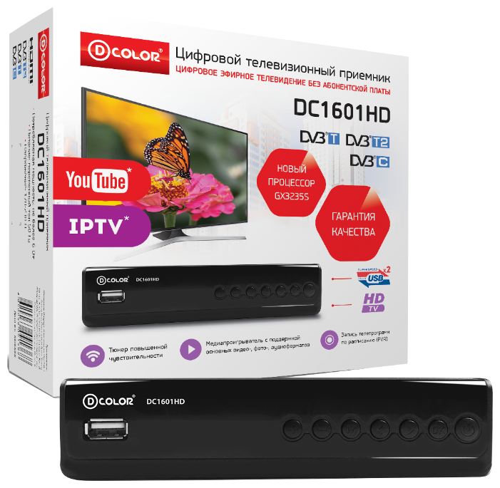 Цифровая приставка DVB-T2 D-COLOR <DC1601HD> (RCA  /  HDMI  /  USB)