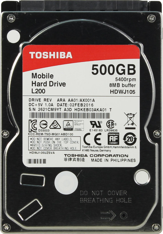 HDD 2.5" 500 Gb Toshiba L200 HDWJ105UZSVA 5400rpm 8Mb SATA-II